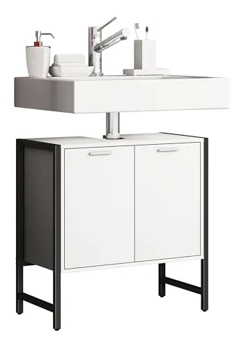 VCM Waschbeckenunterschrank Edino | Industrial Style - Unterschrank fürs Bad aus Holz und Metall, Maße: H. 60 x B. 60 x T. 30 cm, mit zwei großen Drehtüren. Stilvolles Design im Industrie-Look – der perfekte Hingucker für Ihr Badezimmer.