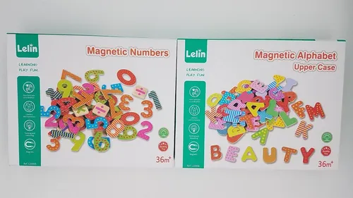 Lelin Lernspielzeug 120 tlg magnetisches Holzset - Wahrnehmungsspiele mit 120 bunten Holzmagneten für spielerisches Lernen von Zahlen, Buchstaben und Rechenzeichen – fördert Geschicklichkeit und Mathematik ab 3 Jahren.