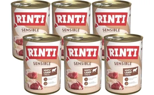 Rinti Sensible Lamm + Reis | 6 x 400g | Hochverträgliches Nassfutter für Hunde | Nur eine tierische Proteinquelle | Ohne Soja & Gluten | Mit Ballaststoffen