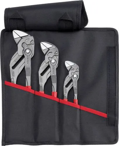 Knipex 00 19 55 S11 Zangen-Set 3teilig - Zangen-Set in hochwertiger Rolltasche aus strapazierfähigem Polyester, ideal für vielseitige Anwendungen. Enthält Zangenschlüssel in 180, 250 und 300 mm für präzises Greifen und Halten.