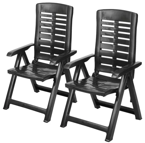 Gartenstuhl Klappstuhl Hochlehner 2 Stk Schwarz - Moderne Hochlehner Gartenstühle aus Kunststoff, ideal für Innen- und Außenbereich, mit einer maximalen Gewichtskapazität von 110 kg und komfortabler Armlehnenhöhe von 63 cm.