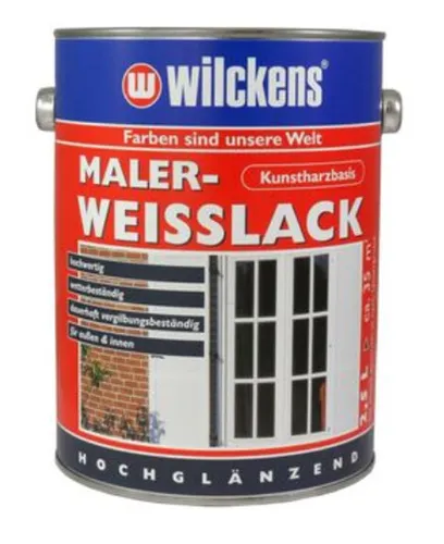 Wilckens MALER WEISSLACK 2,5 l - Hochglänzender wetterbeständiger Lack - Lacke für Holz und Metall, hoher Glanz, ideal für Außen- und Innenanwendungen, deckt 21-30 m² mit nur 2 Anstrichen.