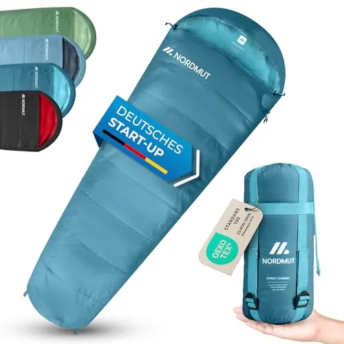 NORDMUT® Schlafsack Erwachsene – Ultraleicht & Kompakt für Outdoor-Abenteuer - Schlafsäcke – Mit nur 900g und einem Packmaß von 15x30cm ist dieser Mumienschlafsack ideal für Camping, Trekking und Festivals – bequem und platzsparend!