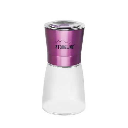 STONELINE Gewürzmühle Salz und Pfeffermühle Manuell mit verstellbarem Keramikmahlwerk, Glasbehälter 185 ml, Edelstahl Deckel, Mühle für Salz Pfeffer Gewürze Kräuter Chilis, Farbe: Lila Metallic