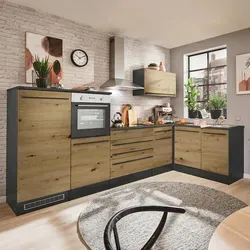 P & B Eckküche, Anthrazit, Eiche Artisan, Holzwerkstoff, 4 Schublade(n),1 Schublade(n) Schubladen, seitenverkehrt montierbar, L-Form, nur wie online abgebildet bestellbar, 320x175 cm, Küchen, Eckküchen, Eckküchen mit Geräte