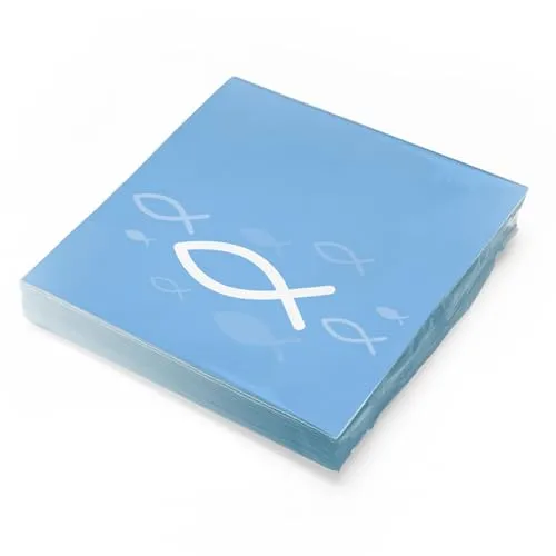 itenga Servietten Papier Fisch 30 x 30 cm 3-lagig 20 Stück für Taufe Kommunion Konfirmation Jungen und Mädchen (Hellblau Fische in weiß)