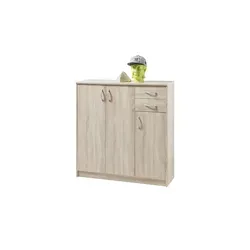Stella Trading Kommode Eiche Sonoma Nachbildung - Elegante Kommode in Eiche Sonoma Nachbildung, bietet großzügigen Stauraum mit 3 Türen und 2 Schubkästen, ideal für jedes Wohnambiente.