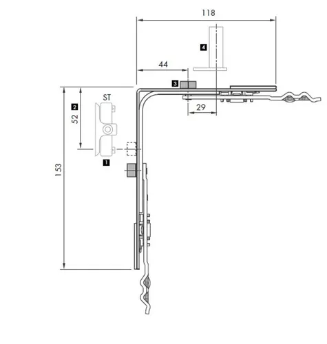 AUBI Eckumlenkung UC901-30V00 118x153mm Siegenia Ersatzteil 0011-UC901