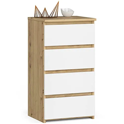 Kommode mit 4 Schubladen – Artisan Eiche-weiß Highboard - Kommoden & Sideboards – Robuste Konstruktion mit 4 großzügigen Schubladen für optimalen Stauraum und elegantes Design, ideal für Schlafzimmer, Flur oder Wohnzimmer.