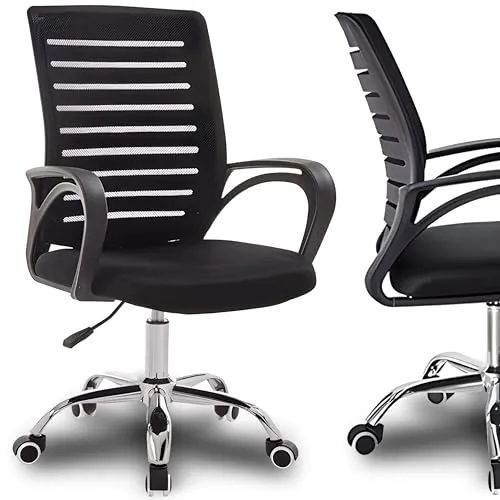 Retoo Bürostuhl Bürodrehstuhl Ergonomischer mit Netzbespannung und hoher Rückenlehne bis zu 120kg Drehstuhl Schreibtischstuhl Chefsessel Computerstuhl Computer-Tischstuhl Schwarz (96cm)