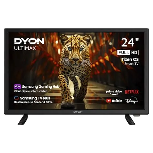 DYON ULTIMAX 24F-TI - 24 Zoll Full-HD Smart TV - Fernseher mit Tizen OS, 1080p Full-HD Auflösung und Gaming Hub für aufregende Spielabenteuer. Erlebe grenzenloses Streaming ohne Abonnement!