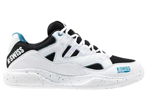 K-Swiss Herren TURA Team Padel Tennis Shoe - Stabilität und Komfort in Weiß/Schwarz/Blaumond, 43 EU - Tennisschuhe mit 180-Grad Plantarstützchassis für verbesserte Stabilität und Dragguard 7.0 für erhöhte Haltbarkeit. Ideal für anspruchsvolle Padelspieler.