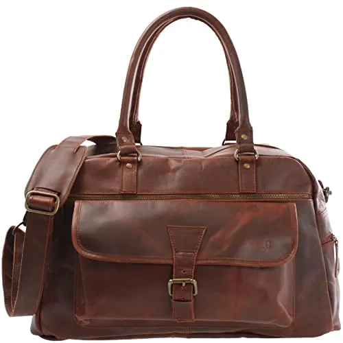 LECONI kleine Reisetasche - stilvoller Weekender aus Leder für Damen & Herren - Weekender aus hochwertigem Leder, ideal für Kurzreisen und Sport, Maße 47x30x26 cm, elegantes Design in Braun.