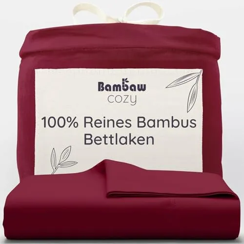Bambaw Bambus Betttuch ohne Gummizug 240x290 cm, weiche und kühlende Bettwäsche, atmungsaktive Bettwäsche Anti Schwitzen, Glatte Bettlaken ohne Gummizug, 100% Bambus Bettlaken (Burgunderrot)