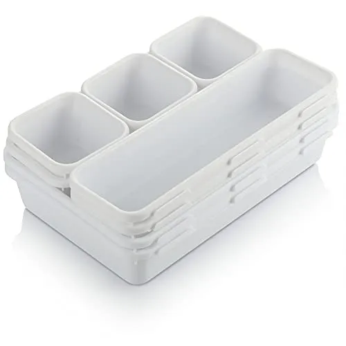 com-four® 8-teiliges Set Aufbewahrungsboxen - Schubladen-Organizer in 3 Größen - Aufbewahrungsbox für Schublade, Regal und Schrank (8-teilig - weiß)