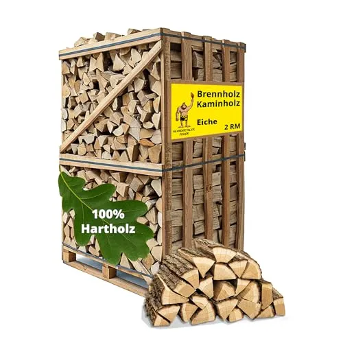 Neandertaler Kaminholz Eiche - 2RM Hartholz für Grill & Ofen - Kammergetrocknetes Eichenholz für sofortigen Einsatz. Ideal für Grillen, Kamin und Pizzaofen. Hohe Qualität aus nachhaltiger Forstwirtschaft mit bester Energieausbeute.