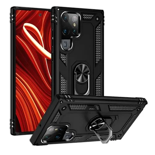 NALIA Panzerhülle für Samsung Galaxy S24 Ultra - Ring-Ständer 360° & Magnet-Halterung Kompatibel - RINGDEFEND (Stoßfestes Outdoor Case) - Marke aus Berlin, Farbe:Schwarz