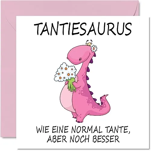 Stuff4 Lustige Geburtstagskarten für Tante – Tantiesaurus – Scherz-Happy-Birthday-Karte von Neffen-Nichte, Tante-Geburtstagsgeschenke, 145 mm x 145 mm große Grußkarten, Geschenk