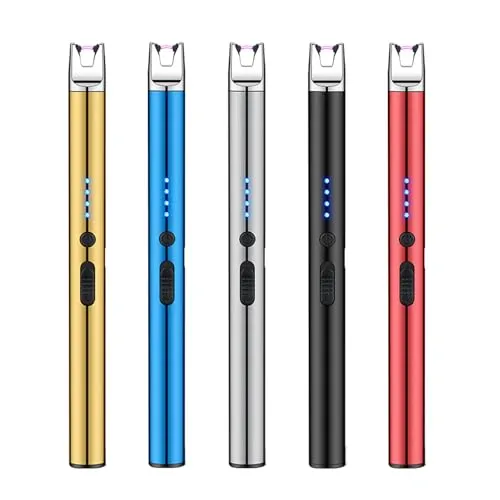 WIYETY Stabfeuerzeug Lichtbogen Feuerzeug Elektrisch: 5 Stück Elektronisches Feuerzeug, Metall Stabfeuerzeug Lichtbogen USB Aufladbar für Küche, Grill, Kamin, Kerzen