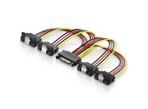 deleyCON deleyCON 0,15m SATA Strom Y-Adapter - 1 zu 4x S-ATA Stecker - 4 Fach Computer-Kabel