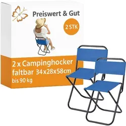 2x Campinghocker faltbar für Camping Zubehör Anglerstuhl bis 90 kg Campingstuhl Klappbar in Blau als Faltstuhl Stühle