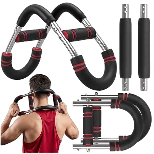 KRUMAD Federarmtrainer Armtrainer, Brustmuskel Trainingsgeräte, Oberkörper | Verstellbar 61-67 cm, ca. 1,5 kg, mit Widerstandsband, Rutschfeste Griffe, Verriegelungsknopfsystem, Stahl + EVA-Schaumstoff