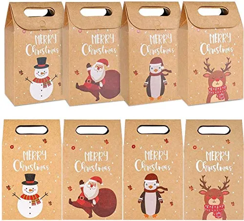 KAHEIGN 32Pcs Weihnachten Geschenktüten Wiederverwendbar Bastelpapier-Boxen aus Kraftpapier, 17,5x11x7cm Geschenktaschen Papiertüten für Geschenke Süßigkeiten Kekse Geschenkverpackungstaschen