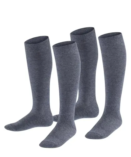 ESPRIT Unisex Kinder Kniestrümpfe Foot Logo Multipack K Kh Baumwolle lang einfarbig 2 Paar, Grau Light Grey Melange 3390, 23-26