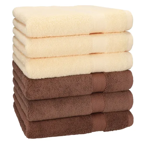 Betz Premium Handtuch Set 6 Stück 50 x 100 cm - Handtücher aus 100% Baumwolle in beige und nussbraun, besonders saugfähig mit 470g/m², ideal für den täglichen Gebrauch.