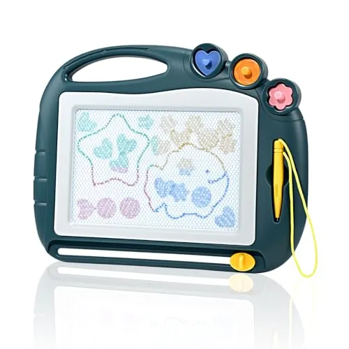 Magnetische Maltafel Zaubertafel Magnettafel mit Magnetstift und 3 Stempeln | Reisegröße für Kinder ab 3 4 5 6 7 Jahre, Lernspielzeug & Geschenk für Jungen und Mädchen (Bunt)