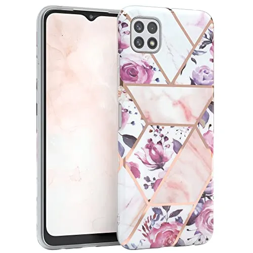 EAZY CASE Handyhülle Silikon mit Kameraschutz kompatibel mit Samsung Galaxy A22 5G, im Blumen Design, Rosen Motiv Hülle, Ultra dünn, Slimcover, Silikonhülle, Backcover, Rosé