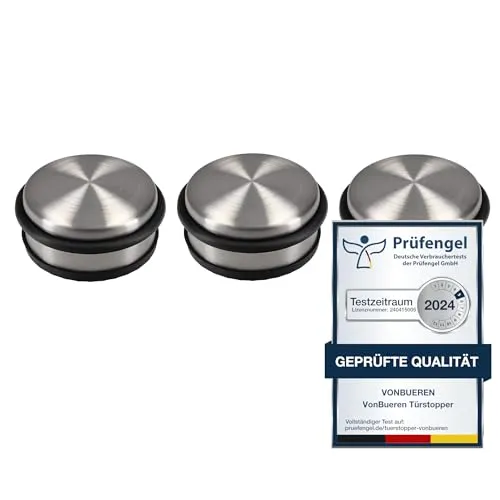 Türstopper 1,2 kg Boden schwer VonBueren | ca. 10,5 x 5 cm | Tür Stopper aus Edelstahl/Metall | door stopper 3 x