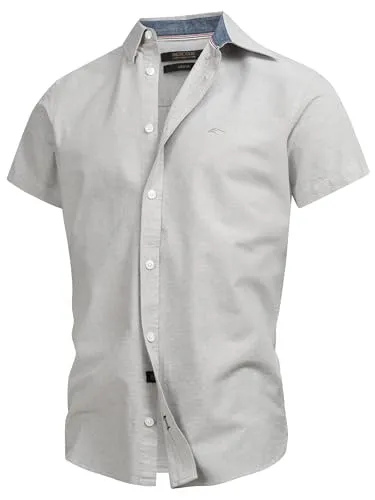Indicode Herren INKenner Kurzarm-Hemd aus 100% Baumwolle | Herrenhemd Männerhemd Lt Grey, XXL