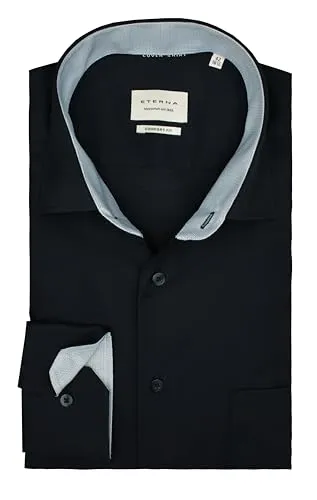 ETERNA Herren Langarm Hemd Dunkelblau Comfort Fit | 100% Baumwolle Patch Kentkragen Gr. 48