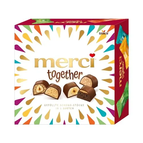 merci together Pralinenmix – 175g - Schokoladenriegel mit 5 köstlichen gefüllten Sorten, ideal zum Teilen und Verschenken – die perfekte Aufmerksamkeit für jeden Anlass.