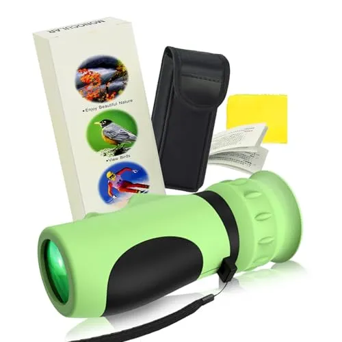 Raisand Fernrohr Kinder, Monokular Fernglas Mit 8–12-Facher Vergrößerung, Tragbares Monokulares Binoculars Mit Klarer Sicht, Fernrohr Kinder Geeignet für Kinder Im Alter Von 3 Bis 12 Jahren (Grün)