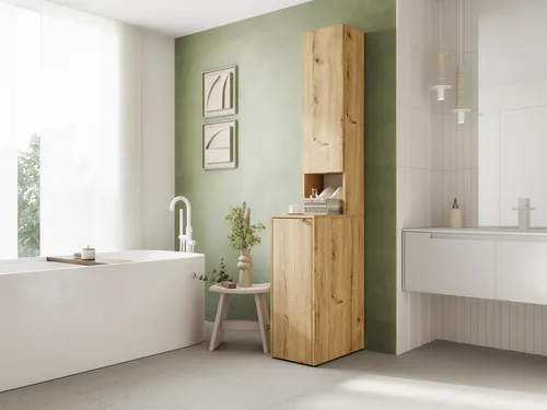 PLATAN ROOM Badezimmer Hochschrank 210 cm – Schmaler Badschrank in Eiche Gold