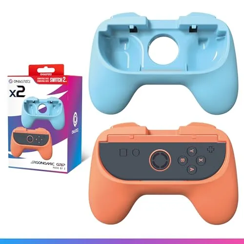 Oniverse 2er-Set Griffe kompatibel mit Nintendo Switch 2 - Komfortgriffe für Joy-Con, Switch 2 Zubehör, Ergonomische Griffe, Orange und Blau
