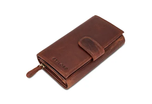 STILORD 'Elisa' Damen Geldbörse Cognac Leder mit RFID-Schutz - Damen-Geldbörse im Hochformat aus echtem Leder mit 18 Kartenfächern und RFID-Schutz, perfekt für Sicherheit und stilvollen Auftritt.