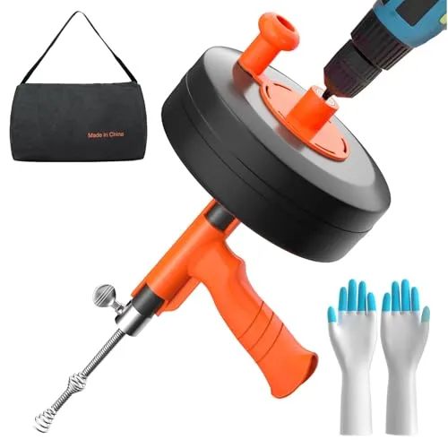 Rohrreinigungsspirale 7,6m mit Bohraufsatz, Flexibles 2-in-1 Antriebsmodus (Elektrisch & Manuell), Abflussreiniger Spirale Für Küche/Bad Rohre + Haushalts Handschuhe Inklusive, Metalltrommel