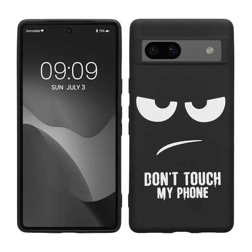kwmobile Hülle kompatibel mit Google Pixel 7a - Handyhülle Silikon Case - Don't Touch My Phone Weiß Schwarz