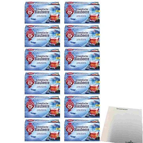 Teekanne Schwedische Blaubeere 20 Teebeutel 12er Pack (12x45g Packung) + usy Block