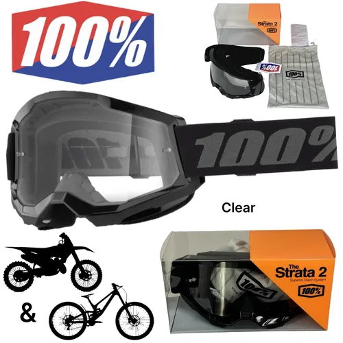 100% Strata V2 goggle Motocross DH Fullface Helm Brille Schwarz (Clear) Bware
