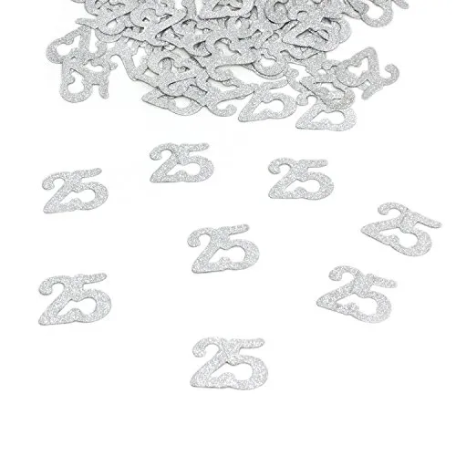 Oblique Unique® Konfetti Zahl 25 Silber Glitzereffekt Deko Geburtstag Hochzeitstag Jubiläum - großes Konfetti -