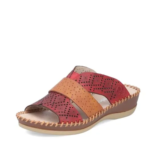 Rieker Damen Pantoletten 61338, Frauen Slipper,Gartenschuhe,Sommerschuhe,Sandalen,Freizeitschuhe,Schlupfschuhe,Slides,rot Kombi (35),43 EU / 9 UK