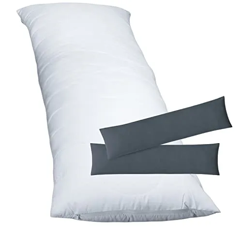 EXKLUSIV HEIMTEXTIL 1 x Füllkissen 40x80 cm + Jersey Kissenbezug 2er Set 40 x 80 cmAnthrazit