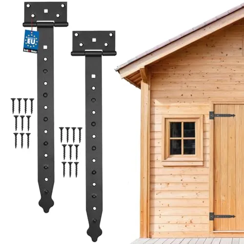 KOTARBAU® 2 Stück Kreuzgehänge Schwarz 400 mm Ladenband Scharnier Schwarz Band Türscharnier Aussen Tor Scharniere Torbänder Torscharnier Baubeschlag Gartentorband Pulverbeschichtet