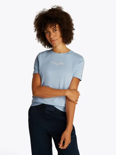 Tommy Hilfiger T-Shirt REG SCRIPT C-NK TEE SS - Basic-Shirt für Damen mit Rundhalsausschnitt, aus weichem Baumwoll-Jersey, ideal für lässige Freizeitlooks und vielseitig kombinierbar.