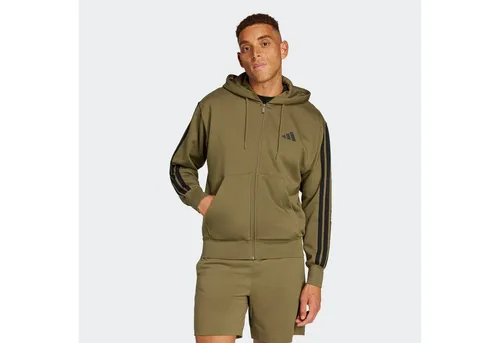 adidas Herren Essential Three Stripes Fleece Zipper Hoodie - Herren-Sweatjacke mit durchgehendem Reißverschluss und regulierbarer Kapuze, perfekt für Komfort und lässigen Style.