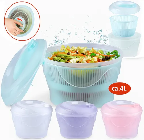 Salatschleuder 4l Salattrockner Salatschüssel Sieb Schleuder Küchenhelfer Ø23cm